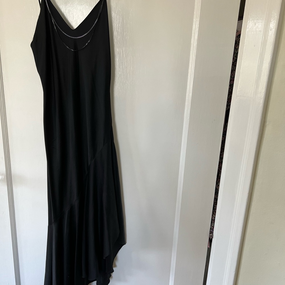 Sexy asymmetrical cocktail dress with detailed jewelry chained straps